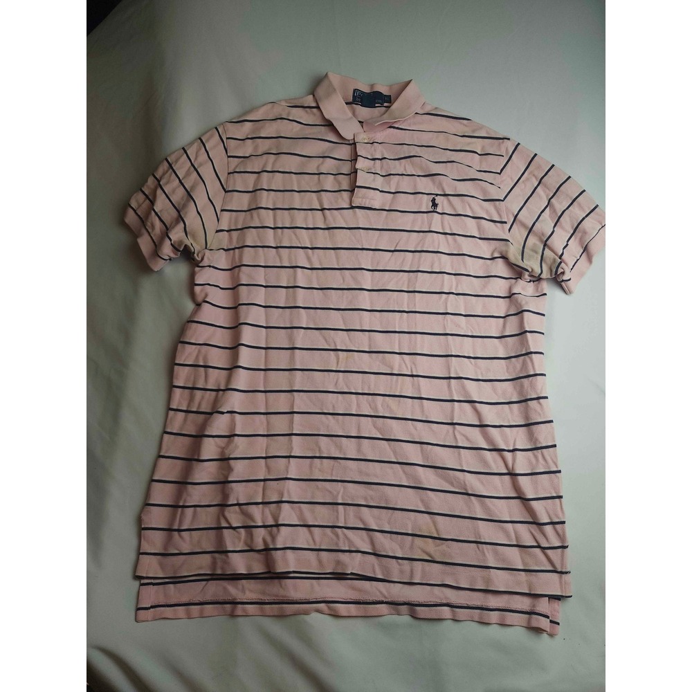 Polo Ralph Lauren Mens XL Pink Blue Striped Short Sleeve Cotton Pique Polo Shirt